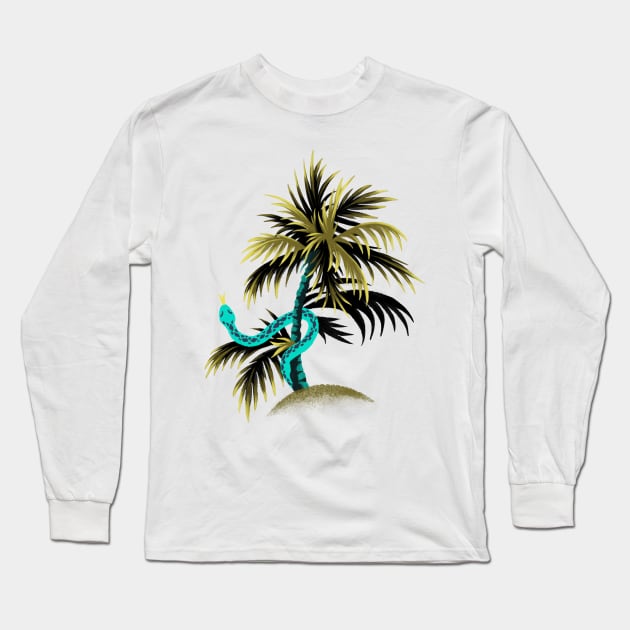 Snake Palms - Dark Teal/Mustard Long Sleeve T-Shirt by andreaalice